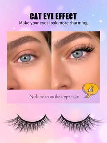 7 Pairs Mkhlina Handmade Half-Strip Eyelashes, Delicate Cat Eye Effect, Soft Black Band, 4/5 Outer Corner Lashes, Faux Mink False Eyelash Strips - 眼尾拉長款 - 查看 2