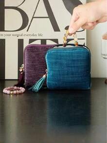 1个天鹅绒旅行首饰收纳袋，便携式首饰整理袋，女士旅行首饰盒，拉链袋，可收纳项链、手链、戒指、耳环、宝石等 - 彩色 - 查看 6