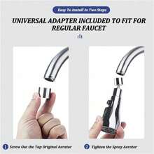 三合一通用360°旋转厨房水龙头延长杆，耐用ABS节水淋浴喷头，浴室水槽水龙头替换件 - 方形 - 查看 5