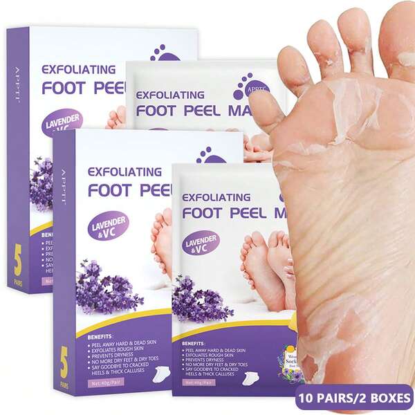 10 pares de Máscara exfoliante para pies con lavanda, máscara para eliminar la piel muerta, hidratante y humectante para pies secos y agrietados, cuidado de pies en el hogar para mujeres