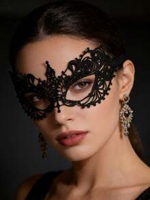 1pc Luxury Lace Eye Mask, Suitable For Masquerade Ball, Costume Accessory, Comfortable Wear, Ideal For Festivals, Halloween, Christmas Parties - Black - View 12
