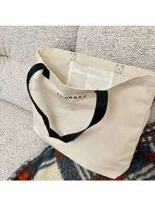 Minimalist Canvas Shoulder Tote Bag, Women Handbag - Beige - View 11