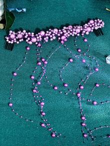 1件优雅新娘发箍，配浅紫色仿珍珠流苏，婚礼派对女士发饰，情人节配饰 - 淡紫色 - 查看 7