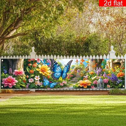 Polyesterden üretilmiş, canlı orman ve kelebek desenine sahip 1 adet "Bahar Karşılama" bahçe afişi. Bahar, Paskalya ve tatil partileri için uygundur. İç ve dış mekan mevsimlik dekorasyonları, fotoğraf kabini arka planları, parti dekorasyonları ve bahçe, veranda ve balkon dekorasyonu için idealdir.