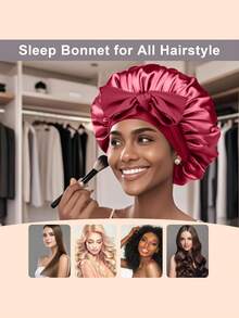 1 chiếc mũ ngủ lụa dành cho nữ, cỡ lớn, có dây thun điều chỉnh được, phù hợp với tóc xoăn hoặc tóc tết. - Nhiều màu - Xem 5