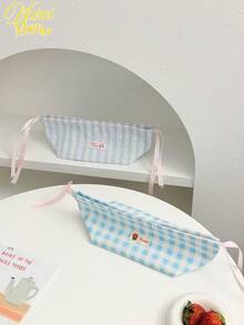 Korean Ins Style Drawstring Tissue Box, Blue & White Plaid Fabric Storage Bag, Atmosphere Decor For Desk, Suitable For Coffee Table, Dining Table, Car - Simple & Fashionable Home Essential - Multicolor - View 5