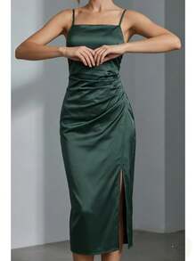 Vestido elegante y sexy de fiesta verde para mujer, vestido de verano ajustado y delgado de moda, vestido de noche de cumpleaños con tirantes finos y estilo vintage - Verde Oscuro - Ver 5