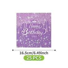 紫色水晶皇冠生日快乐一次性餐盘、餐巾纸、杯子套装，包含餐盘、餐巾纸和杯子，适合8位客人使用，一次性纸盘，派对餐具，适用于生日、婚礼、主题派对、家庭野餐等场合。 - 彩色 - 查看 9