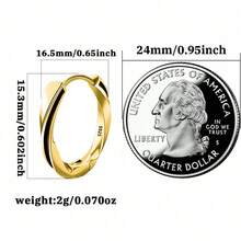 S925 银黑色树脂圆形简约时尚女式耳环 - 金色 - 查看 4