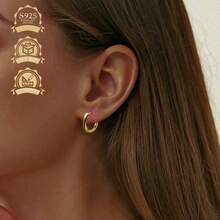 S925 银黑色树脂圆形简约时尚女式耳环 - 金色 - 查看 3