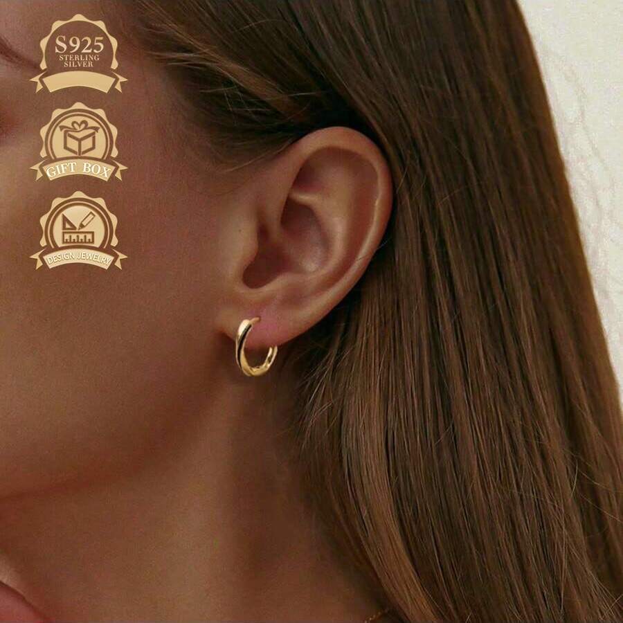 S925 Silver Black Resin Circle Minimalist Fashion Earrings For Women - Gold - View 1