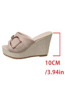 Giày sandal đế xuồng thời trang nữ, quai ngang dệt kim khóa vàng, giày cao gót đế xuồng, đa năng cho sinh hoạt hàng ngày, đi làm, giải trí, du lịch, dự tiệc. - Màu be - Xem 10