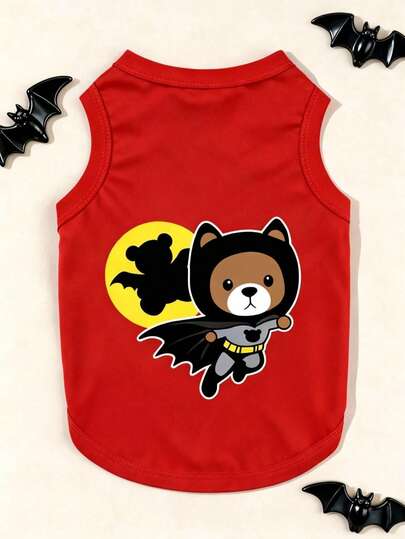 LUCKIE LABO 1pc Cartoon Bear Print Vest, Suitable For Chihuahua & Small Dogs, Flea & Tick Prevention, Fashionable Pet Clothing For Indoor & Outdoor Use