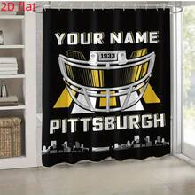 Shower Curtain-70.8 Inches On Each Side, 1pc "YOUR NAME PITTSBURGH" Printed Shower Curtain With Hooks, "American Football Helmet" Design, 71x71 Inches, All-Season Use, Christmas Decoration, Polyester, Valentine's Day Decoration, Bathroom Accesssories - 71x71吋/180x180厘米 - 查看 1