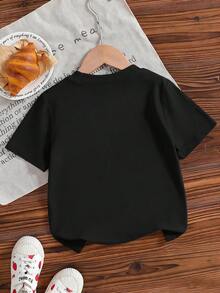 男童休闲印花圆领短袖T恤，夏季上衣 - 黑色 - 查看 4