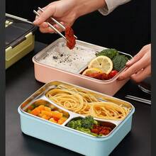 1 Pcs 304 Stainless Steel Lunch Box With Lid, Complimentary Spoons And Chopsticks, Student Cafeteria Dormitory Specific Lunch Box, Double-Layer Heated Lunch Box That Can Be Filled With Water, Perfect Holiday Gift - 粉色 - 查看 1