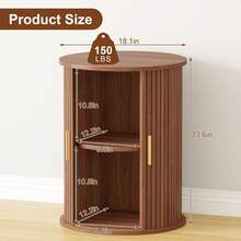 Round Fluted Nightstand, Mid Century Modern Tall Side Table With Storage, End Table With Sliding Tambour Doors, Adjustable Shelf, Small Wood Bedside Table For Bedroom,Living Room,Office - Lạc đà - Xem 3