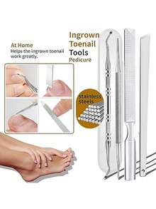 专业嵌甲及厚甲护理套装，包含不锈钢指甲钳、角质层推棒、足锉、便携旅行收纳盒 - 銀色 - 查看 8