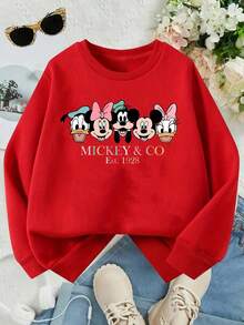 1pc Disney Mickey Mouse & His Pals Vibrant Disneyland "Where Dreams Come True" Gathering Print Tween Girls Retro Sweatshirt, Soft & Versatile, Perfect For Park Visits & Casual Outings - Đỏ - Xem 2