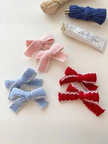 2个装女士可爱针织蝴蝶结发夹，刘海夹，马尾夹，甜美女孩发饰 - 彩色 - 查看 2