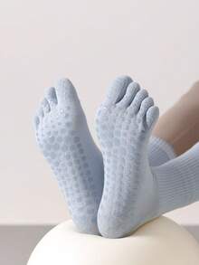 1/2/3/5 Pairs Women Breathable Non-Slip Yoga Socks, Five-Toe Mid-Calf Design With Anti-Slip Grip And Embroidered Dog Pattern, Suitable For Yoga, Pilates, Ballet, Dance And Gymnastics - Multicolor - View 9