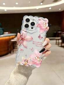 Flower Braided Wave Edge Elegant TPU Floral Painted Shockproof Protective Phone Case Compatible With IPhone 17pro/17Air /17/17promax 16/11/16pro/16plus/16promax/16e/15Promax/13/14/12/XS/XR/7G/8PXR /7/8, Painted Protective Soft Case Compatible With IPhone 15Promax, 13, 14, 12, X, 14, Braided Wave Edge TPU Shockproof Soft Phone Case - Multicolor - View 2
