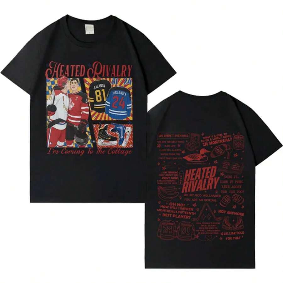 Heated Rivalry Shane Hollander‌ Ilya Rozanov Fashion Y2K Tshrit Mens Women Short Sleeve Tee Shrits O - Đen 1 - Xem 1