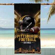 1pc Pittsburgh Football Helmet Design Beach Towel, Super Soft Microfiber Extra Large Beach Blanket, Super Absorbent Bath Towel, Suitable For Travel, Pool, Diving, Surfing, Yoga, Camping, Available In Multiple Sizes, Beach Accessories For Beach, Pool, Travel, Camping, Yoga Bathroom Decor - A - View 5