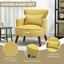 Modern Armchair, Upholstered Accent Chair With Lumbar Cushion, Rubberwood Legs, Yellow - Mustard Yellow - View 5