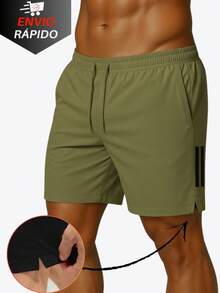 Men's Dry Fit Bermuda Shorts With Elastane - Stretchy Bermuda Shorts With Quick-Drying Fabric - Ideal For Gym, Running, And Diving. - 軍綠色 - 查看 1