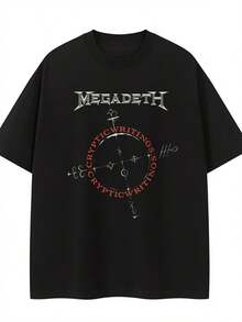 2026Megadeth Megadeth Band Vintage American Street Men And Women Loose Cotton Rock Short SLeesve T-Shirt Fashion Tops - 黑色 - 查看 1