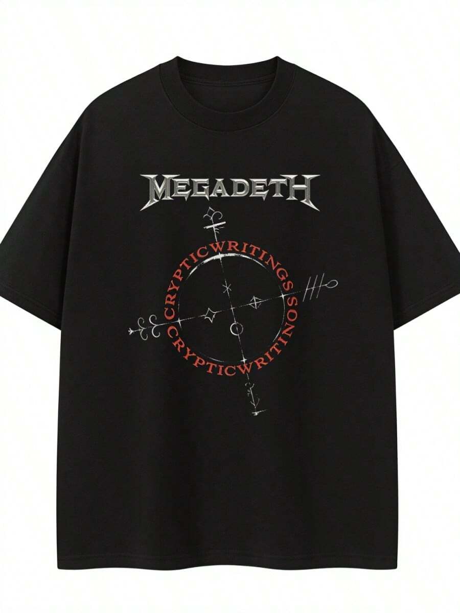 2026Megadeth Megadeth Band Vintage American Street Men And Women Loose Cotton Rock Short SLeesve T-Shirt Fashion Tops - 黑色 - 查看 1