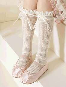 1 đôi tất ren xếp ly có nơ, kiểu Lolita dễ thương dành cho bé gái, mùa hè. - Nhiều màu - Xem 9