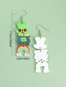 一对爱尔兰圣帕特里克节亚克力耳环，配有绿色帽子、三叶草和彩虹图案，创意十足 - 彩色 - 查看 5