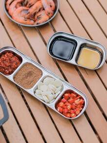1pc Stainless Steel Hotpot Seasoning Dish, Barbecue Plate, 2/3 Compartment Sauce Dish, Korean Style Condiment Plate - Silver - View 6