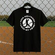 Funny Baseball T-Shirt – Your Girlfriend Likes My Swing, Baseball Gift - màu đen - Xem 1