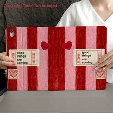 1 Pc Retro Stripe & Positive Quote Protective Tablet Case - Ideal For Sweet & Optimistic Style Enthusiasts With Pen Holder Compatible With IPad 10.9/10.2/ Air 5th Gen/Pro11/10th/9.7/Air 2/IPad (7th Gen)/ IPad (8th Gen)/IPad Air 4/5/IPad Pro 11/IPad 10th Generation 10.9-Inch 2022 Smart Case/IPad Air 13(M3 2025)/IPad Air 11(M3 2025)/IPad Air 11(M3 2025)/IPad 11(A16 2025)/Galaxy Tab S10+/S9/A9, Auto Sleep/Wake Function - Multicolor - View 2