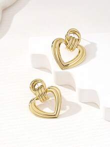 1 par de pendientes con forma de corazón retro y versátiles de moda - Amarillo Oro - Ver 3