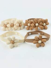 1pc/2pcs/4pcs Curtain Tie Backs, Flower Shaped Curtain Tiebacks, Curtain Accessories, Cute Flower Design Curtain Clips, Living Room Home Decor Gift, Birthday/Graduation - Beige - View 1