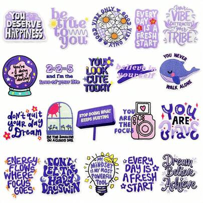 15/20片可爱动物短语刺绣布贴，缝纫贴花DIY工艺品，圣诞节、情人节装饰，可用于衣服、外套、牛仔裤、裙子、包包、帽子、礼物等。