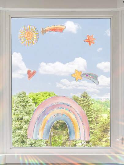 1pc Colorful Unicorn Rainbow Static Cling Decal, Baby Room Window Decoration Sticker, Double-Sided Rainbow Cloud Static Cling Sticker For Window Decor