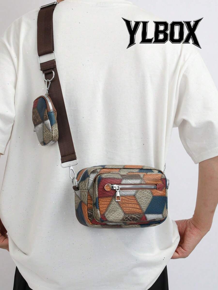 2pcs/Set Stitched Sling Bag With Mini Key Pouch, Fashion School Bag Commute Teenagers Freshmen High School University Practical Stylish Sling Bag Cross Body Bag Shoulder Bag Thanksgiving Travel Purse Holiday Tote Bag Outdoor Portable Vacation Vintage Chest Bag Bag Gifts Christmas Travel Essentials Retro Bag Valentines Holiday Essentials Bag Camping Sling Bags Winter Brown Bag Back To School Vintage Men Gift Bag Bag Pack Spring Vintage Bags School Supplies Festival Valentine'S Day Phone Bag - Brown - View 1