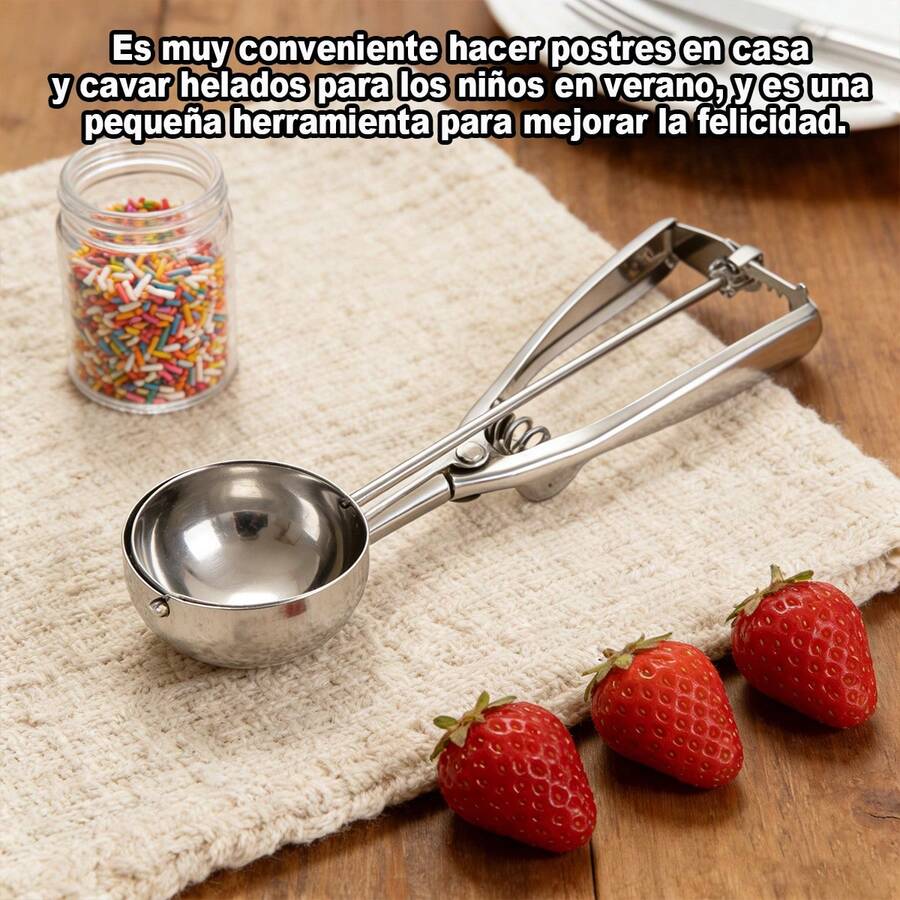 1 pieza de cuchara para helado de acero inoxidable, duradera y fácil de limpiar, con diseño ergonómico que facilita el desmoldado sin esfuerzo, ideal para escenarios como preparación de bandejas de frutas en cocina, elaboración de repostería y campamentos al aire libre, disponible en múltiples tamaños a elección para satisfacer las necesidades de formar bolas de distintas dimensiones. - 100945 plata - Ver 1