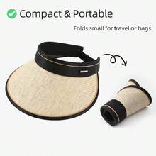 新款女士骑行防晒帽，防紫外线，可折叠，加宽帽檐，遮挡面部，无帽顶防晒帽，草编帽，大帽檐，夏季防紫外线，遮挡面部，无帽顶，防紫外线，户外便携式防晒帽 - 彩色 - 查看 8