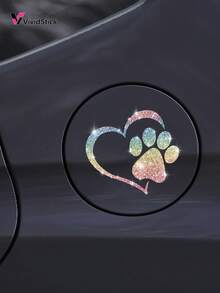 1pc Dog Paw Print Heart Design Faux Diamond Sticker, Shiny Cute Car Motorcycle Cartoon Decal - A - View 8