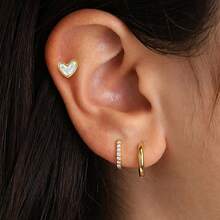 1 pieza Pendientes de botón con forma de corazón de concha blanca para mujeres y hombres, de titanio ASTM F136 con cabeza plana, antialérgicos, con/sin rosca, joyería corporal de moda como regalo - Multicolor - Ver 5