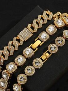 قلادة هيب هوب صخرية للرجال، مجوهرات سبيكة الزنك متعددة الطبقات، سلسلة كوبية مبالغ فيها بشكل أنيق، يمكن ارتداؤها بشكل متعدد، مناسبة للارتداء اليومي - متعدد الألوان - مشاهدة 2