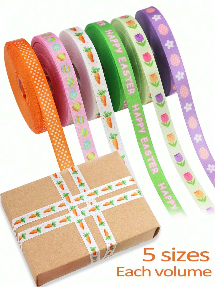 1 Gulungan - Dekorasi Pita Paskah dengan Telur, Wortel & Pita Warna-warni, Cocok untuk Pembungkus Kado, Buket, Pembuatan Kue, Karangan Bunga dan Pita DIY - MultiWarna - View 1