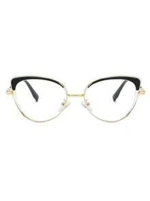 1 Pair Women's Multi-Color Cat Eye PC Frame Metal Hoop Personalized Spring Leg Contrast Color Glasses - Multicolor - View 3