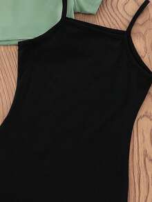 Toddler Letter Print Short Sleeve Top And Cami Dress Set - Green - View 4